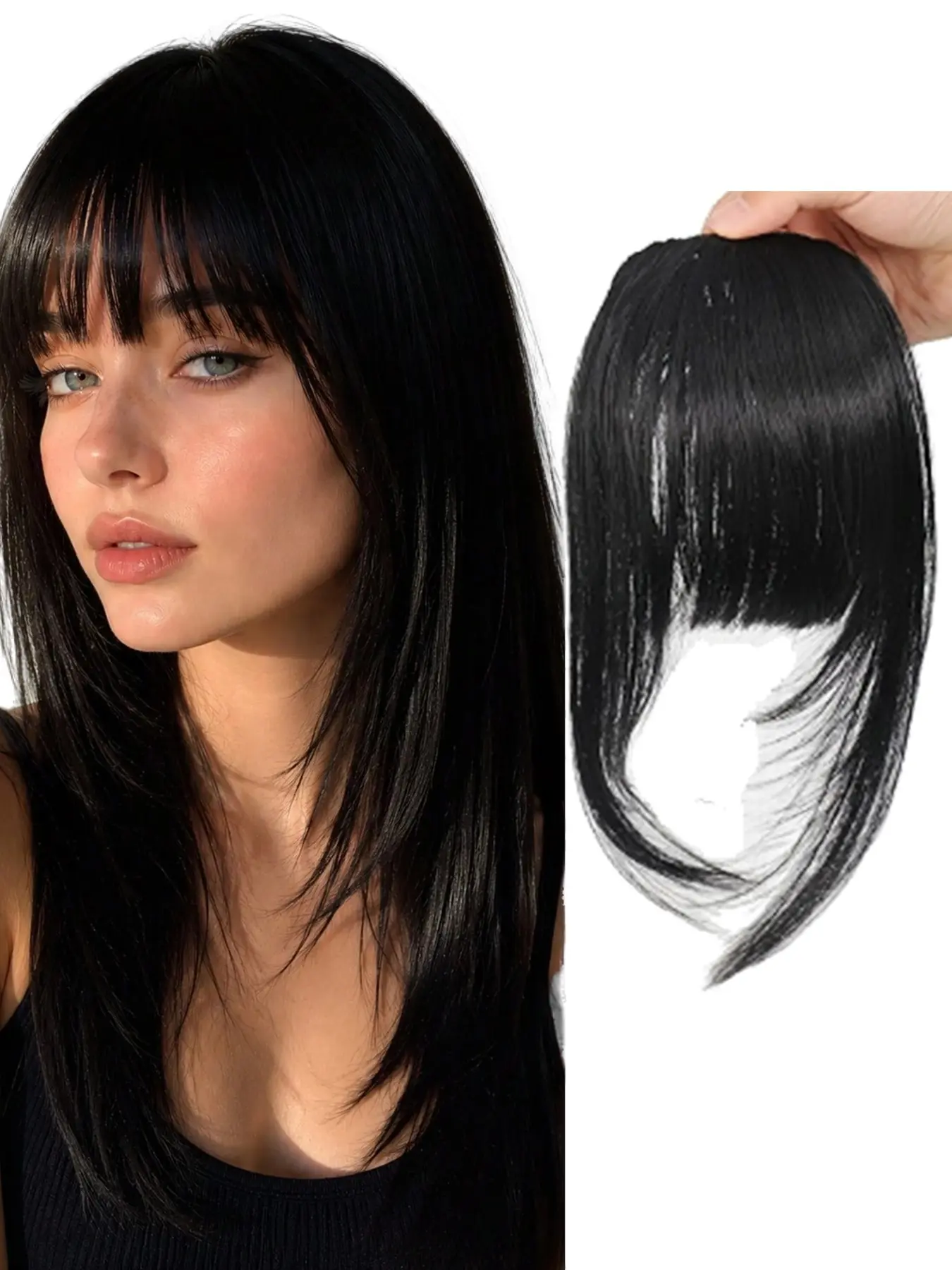 10-Inch Comic Bangs Hair Piece, Natural Invisible Air Bangs False Synthetic Hair Clip, Clip On Hairpieces, French Side Bangs, Daily Wear for Women
