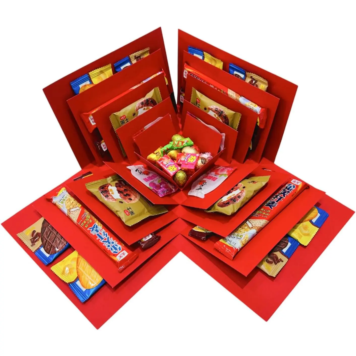 Box for Holidays, 5 Layer  Picture Box Opens Up | Multi Layer DIY Photos  for Birthdays (RED)