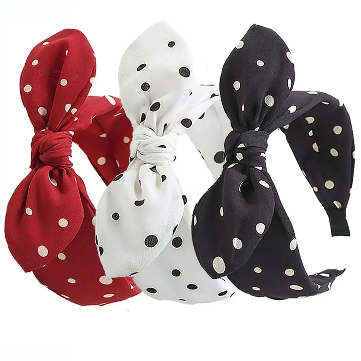 Women's DIY 3-Pack Wide Bow Bunny Headbands - Cute Bunny, Polka Dot, Removable Wired Rabbit Ears, Easy Styling, 1-Size-Fits-Most, Comfortable, Elastic, Hair Protection Bag Accessory for Daily Wear & Parties, Bunny Headband, Headband Accessory tiktokshopba