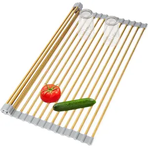 Roll-UP Dish Drying Rack-Large Stainless Steel Dish Drainer Over The Sink for Kitchen Countertop, Applicable for Sink Width Less Than 16.5in (Gold,17.8'x 13.2')