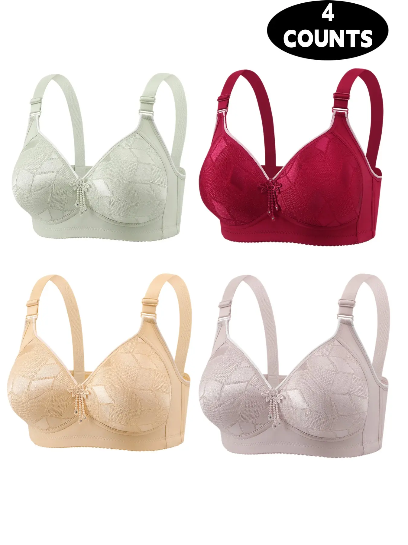 4-Pack Wireless Push-Up Bras, Seamless Comfort Fit, Daily Wear Underwear, Breathable Soft Fabric, Full Coverage All-Day Support