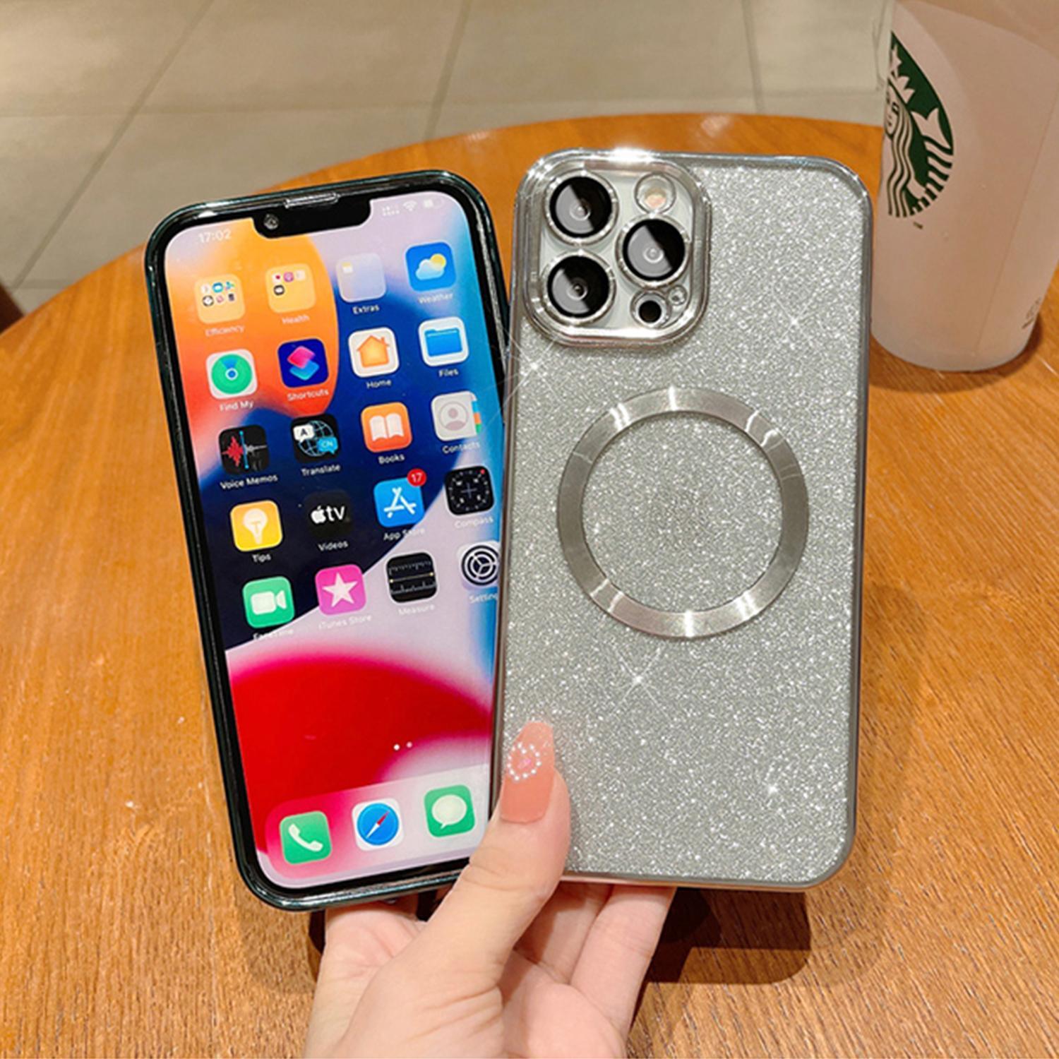 MagSafe Case For iPhone 16 Pro Max 15 14 13 Compatible with Magnetic Charging Bling Glitter Case Plating Bumper with Camera Lens Cover