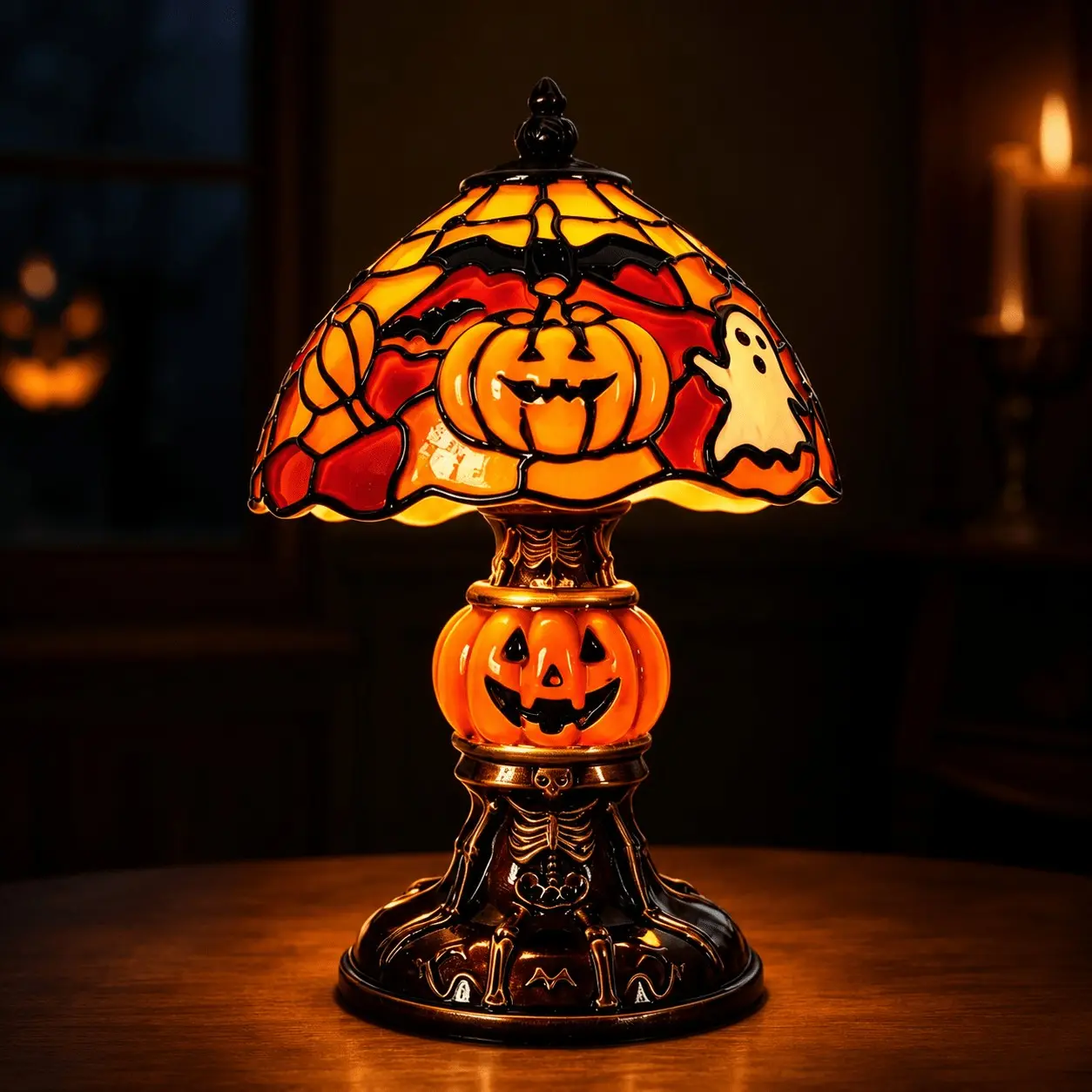 Retro Pumpkin Bat Pattern Desk Lamp – Vintage Glow Night Light for Bedroom/Living Room, Cozy Halloween Decor Gift for Home Stylists, Haunted Vibe