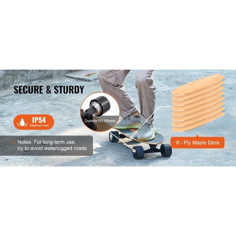 VEVOR Electric Skateboard with Remote, 13.7 Mph Top Speed 7.5 Miles Max Range Skateboard Longboard, 3 Speeds Adjustment Skateboards, Easy Carry Handle Design, Suitable for Adults Teens Beginners