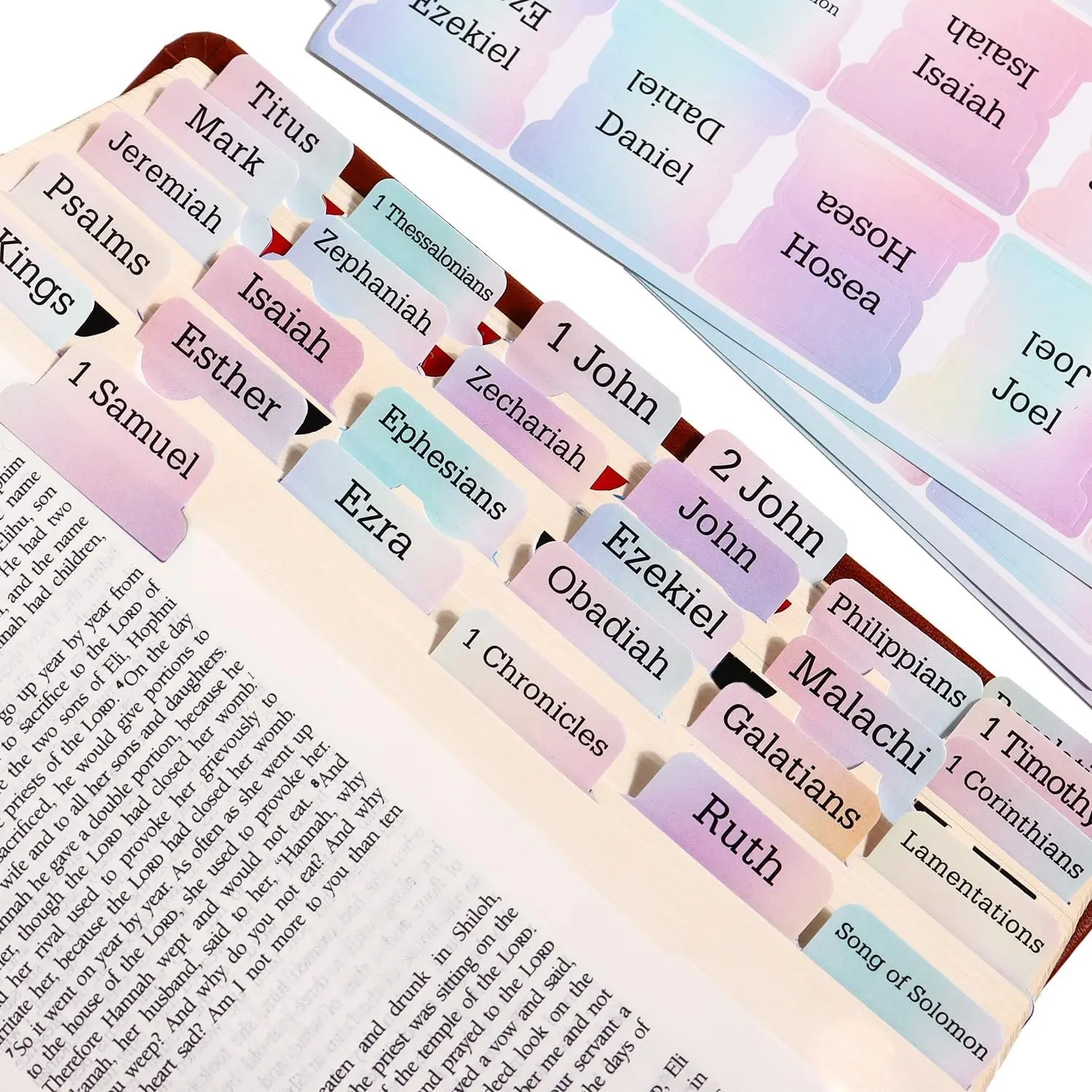 Rainbow Bible Tabs for Adults, 90 Colorful Paper Index Dividers, Large Print, Peel-and-Stick, Fits Most Bible Versions