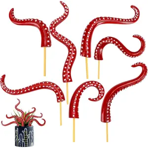 7Pcs Octopus Tentacle Plant Stakes Glow in The Dark Resin Luminescent at Night Decorative Garden Halloween, Funny Ornaments Red Octopus Lamp Weird Home Decor Supplies Potted Plants Indoor Outdoor