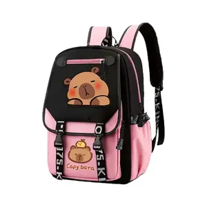 Capybara Pattern Large Capacity Spine Protection Lightweight Backpack for Kids 6-12 Years Old