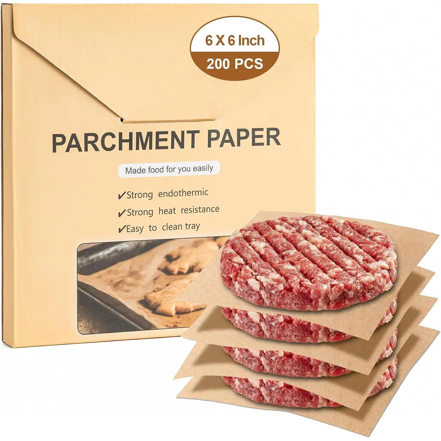 200 count  Paper, 6x6 In Non-Stick Precut  Paper Sheets | Unbleached, For Baking Sheets,Fryer, Cooking,Oven, for Bread, Cakes, Barbecue