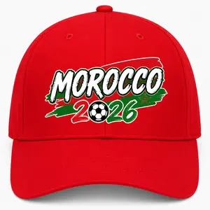Morocco Soccer Fan Hat 2026, Red Baseball Cap with Soccer Ball and Flag Color Graphic, Adjustable Match Day Cap for Men Women, Game Day Sports Gift