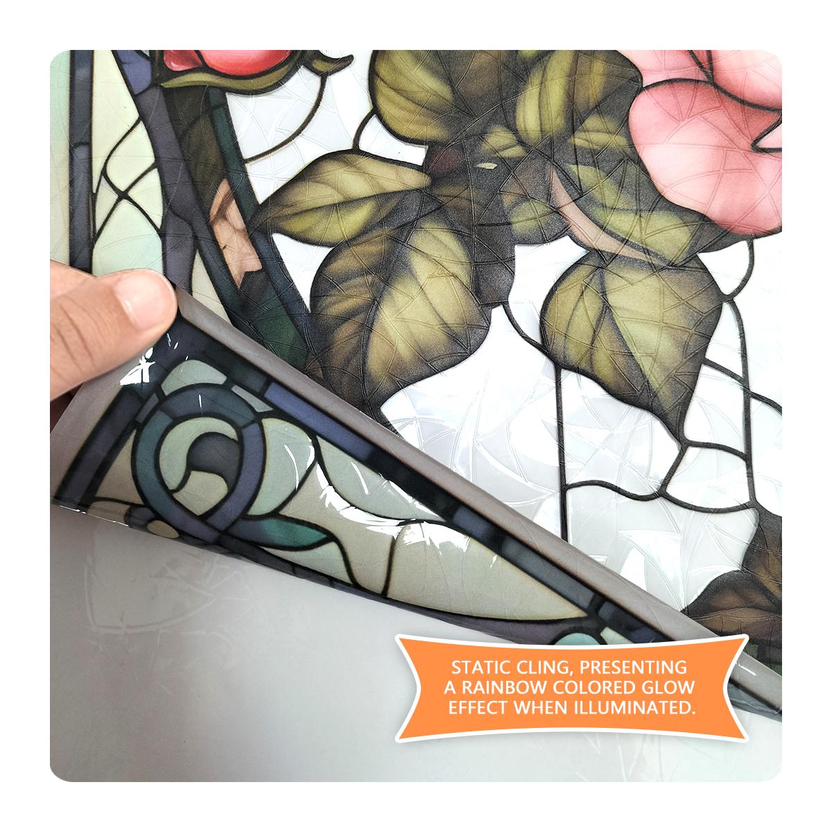 Rose Pattern Window Sticker, 2 Counts/set Double Sided Visual Window Decal, Decorative Sticker for Home Window Glass Door, Sticker Decorations, Self Adhesive Film, Floral Pattern Sticker, Window Decorations Supplies