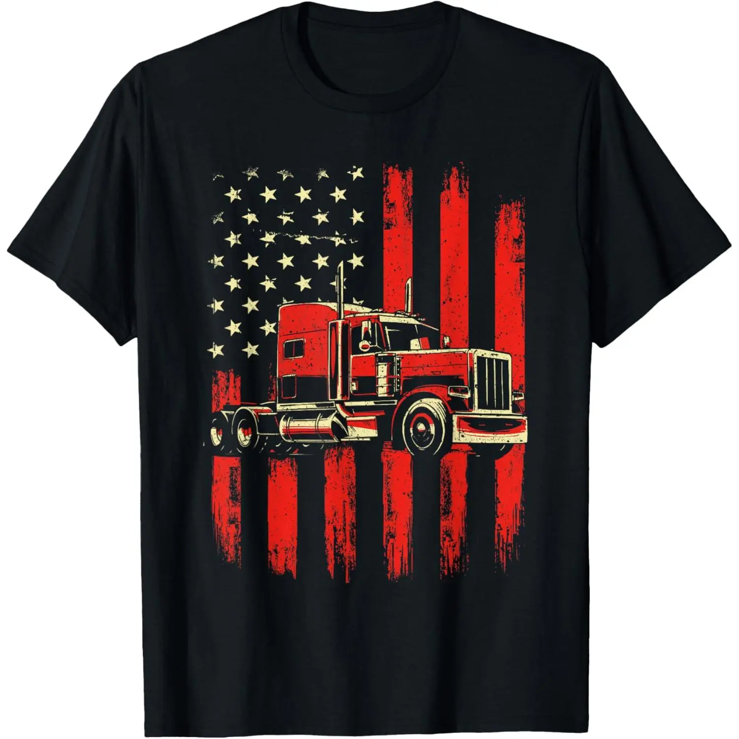 Men's Classic Streetwear American Truck Driver Graphic T-Shirt - Breathable Short-Sleeve Cotton Tee for Long Haul Big Rig Driver Day Casual Wear, Shortsleeve