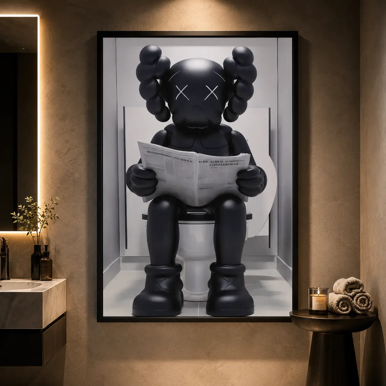 Solid Black Bathroom News Canvas Print, Hypebeast Bathroom Wall Art, Funny Bathroom Hypebeast Funny Bathroom Decor, Guest Bathroom Poster, Newspaper Style Wall Art, Streetwear Restroom Decor, Apartment Dorm Gift, Black White Wall Print