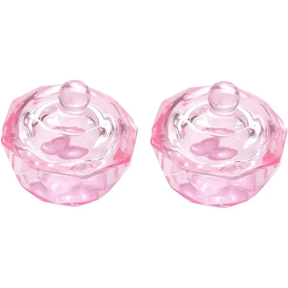 2 Pcs Glass Nail Art Cups Nail Dipping Jars Nail Dappen Dishes Bowls Nail Powder Holders Nail Liquid Containers with Lid Nail Salon Supplies Octagon
