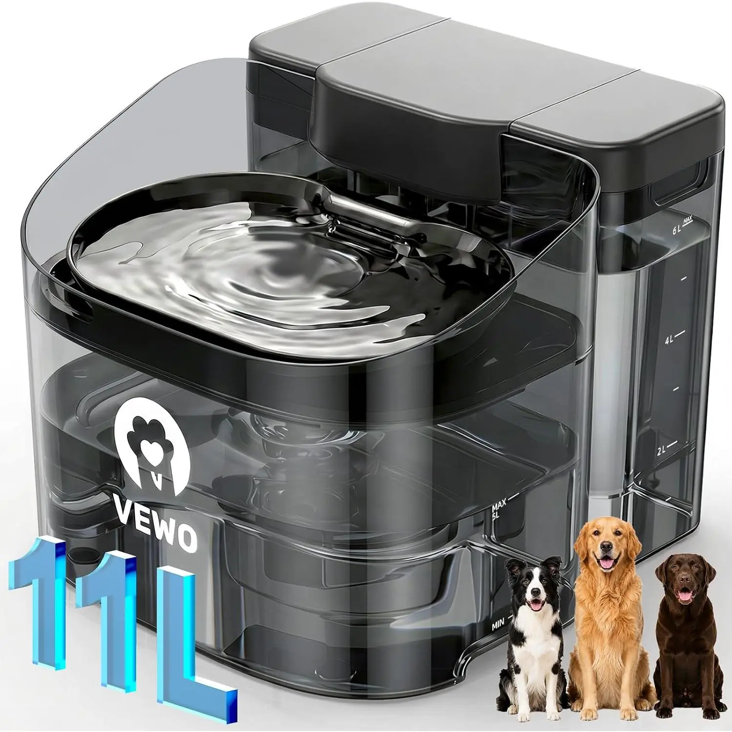 11L/372oz Large Dog Water Fountain, No Spill Automatic Dog Water Bowl Dispenser with Multi-Layer Filtration, Flowing Dog Water Dispenser with Deep Basin, BPA-Free, Ultra Quiet and Easy to Clean