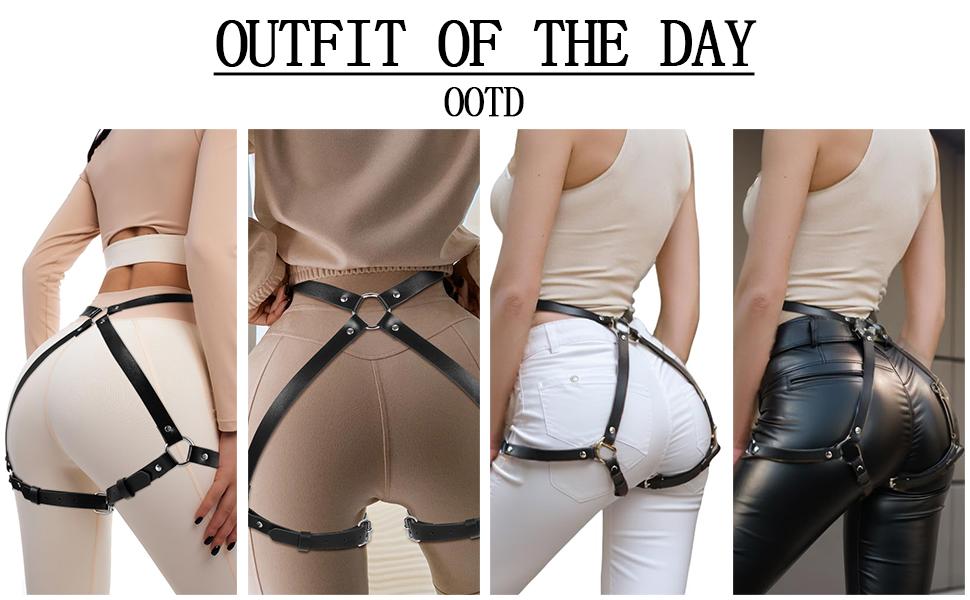 GothicThigh Harness for Women, Adjustable Leather Garter Belt with Leg Straps, Punk Body Chain for Halloween Cosplay Party, Club Rave Fashion Accessory