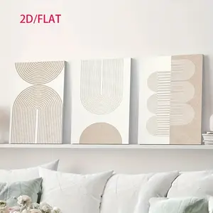 2D Flat, 2D/FLAT, 3-piece set of abstract canvas paintings with bohemian style geometric patterns, printed posters, modern minimalist decorative paintings for bedroom, living room, bathroom, dining room, kitchen, hallway,  Wall  Decor