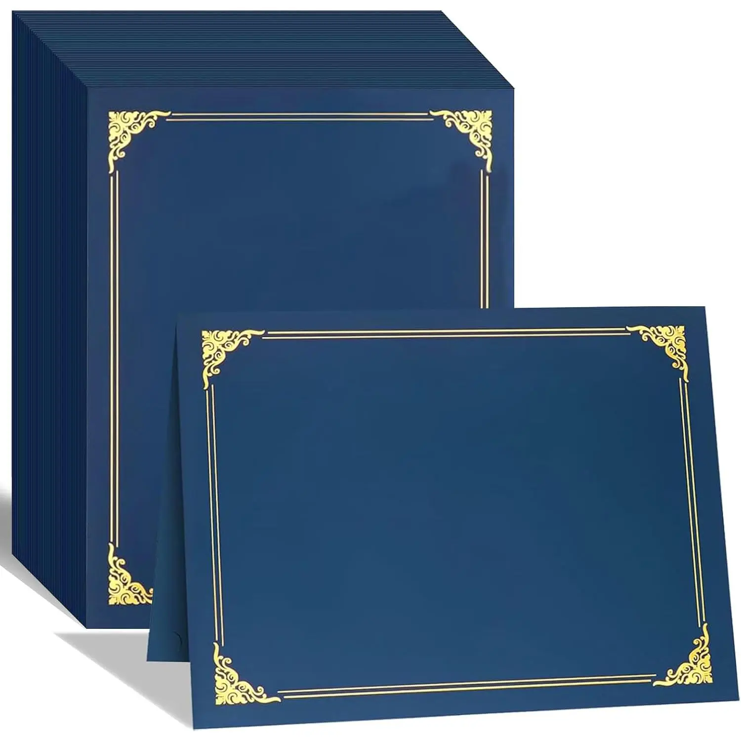 12 Pack Certificate Holders with Gold Foil Border Diploma Covers for Letter Size 8.5x11 Certificates, Awards, Graduation, and Document Papers,Cardstock (Navy Blue)