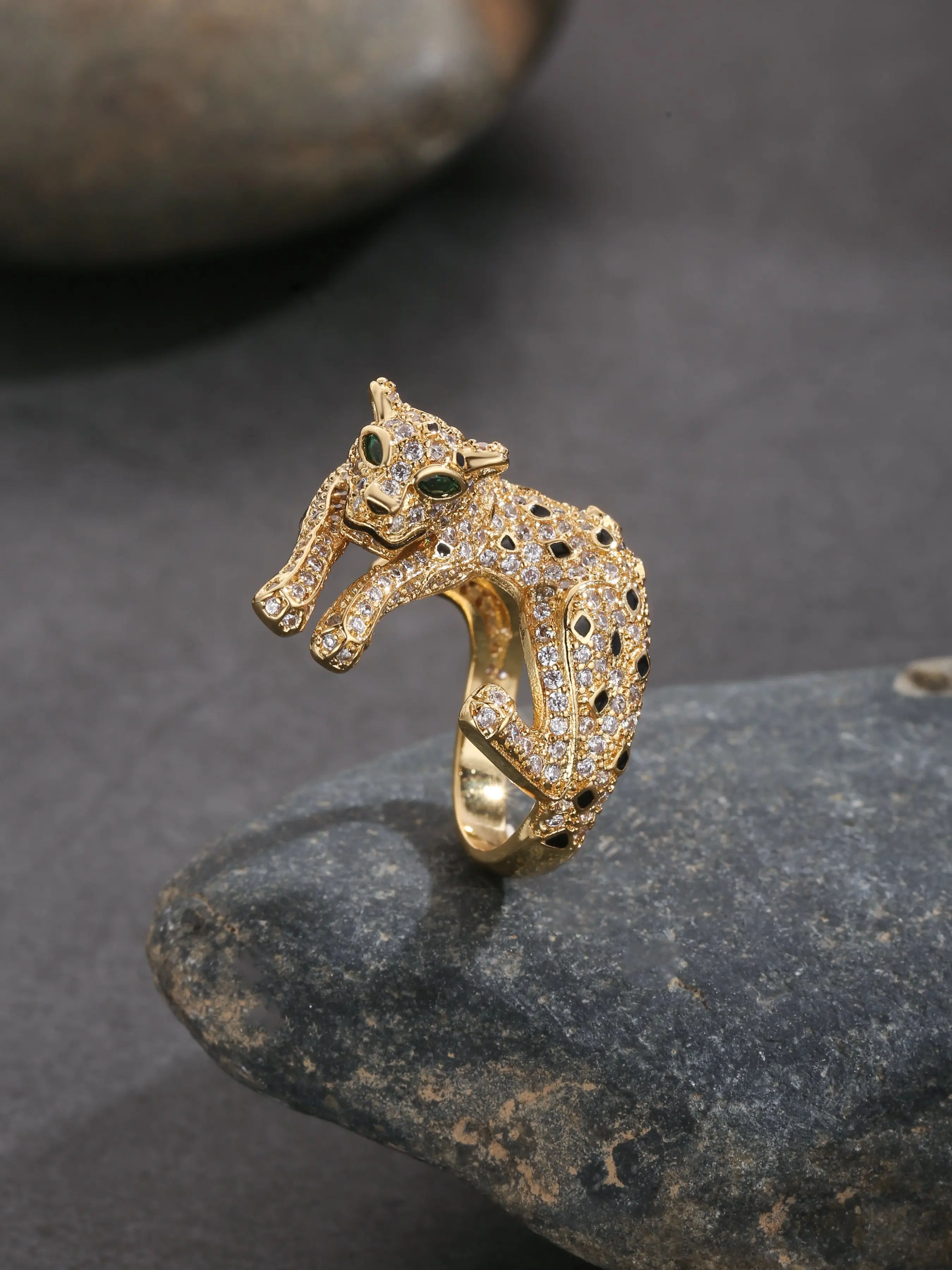 High-Quality Cubic Zirconia Ring, 18k Gold Plated Leopard Design, Fashionable Jewelry for Women, Perfect Gift for Daily Wear