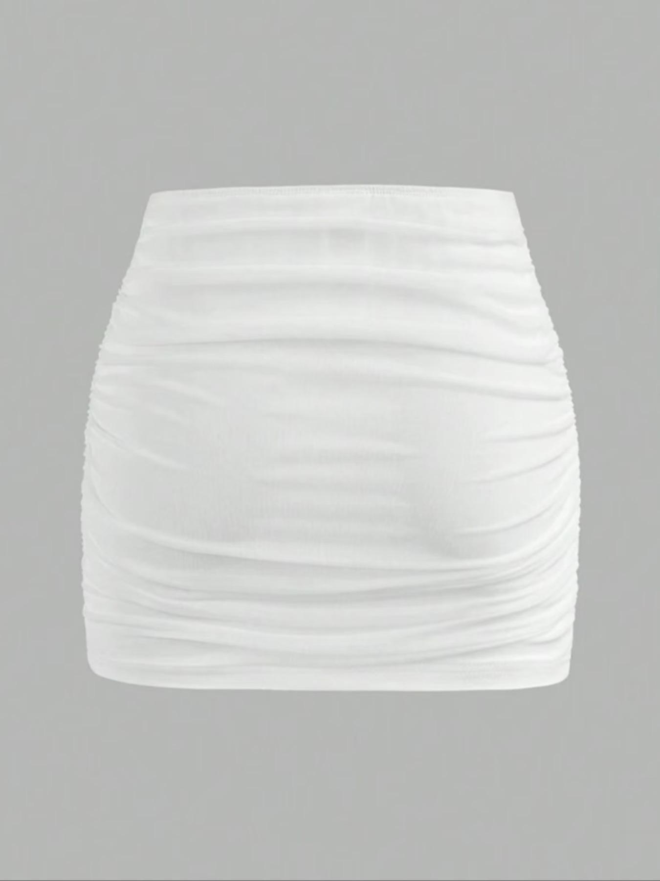 Women's Solid Ruched High Waist Skirt, Fashionable Mini Skirt for Daily Outdoor Wear, Ladies Bottoms for Summer