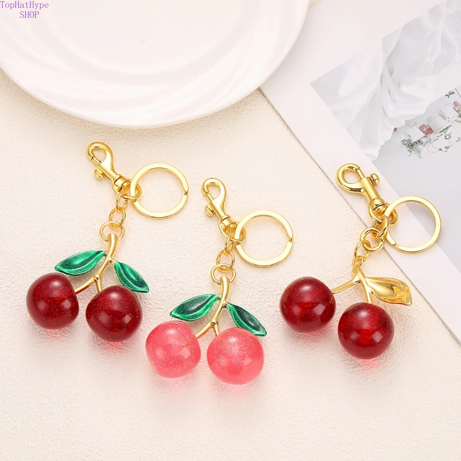 Cute Fruit Keychain Charms, Strawberry Cherry Pineapple Pendant, Aesthetic Kawaii Mini Fruit Ornament, Dainty Durable Accessory for Backpack, Car Key Ring, Handbag Decor Gift for Women Teen Girls