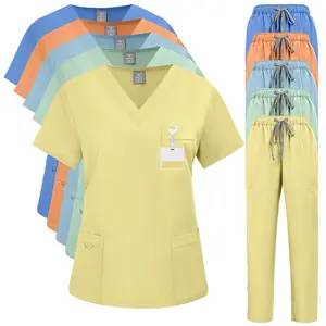 Short-sleeved casual new summer nurse and doctor uniform, solid color workwear, scrub suit for men and women