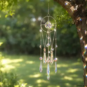 Clear Crystal Hanging Wind Chime Sun Catcher Hand Polished Light Refracting Components Produce Rainbow Light Projection For Backyard Garden Window Bedroom Courtyard Weather Resistant Simple Hanging Decorative Ornament