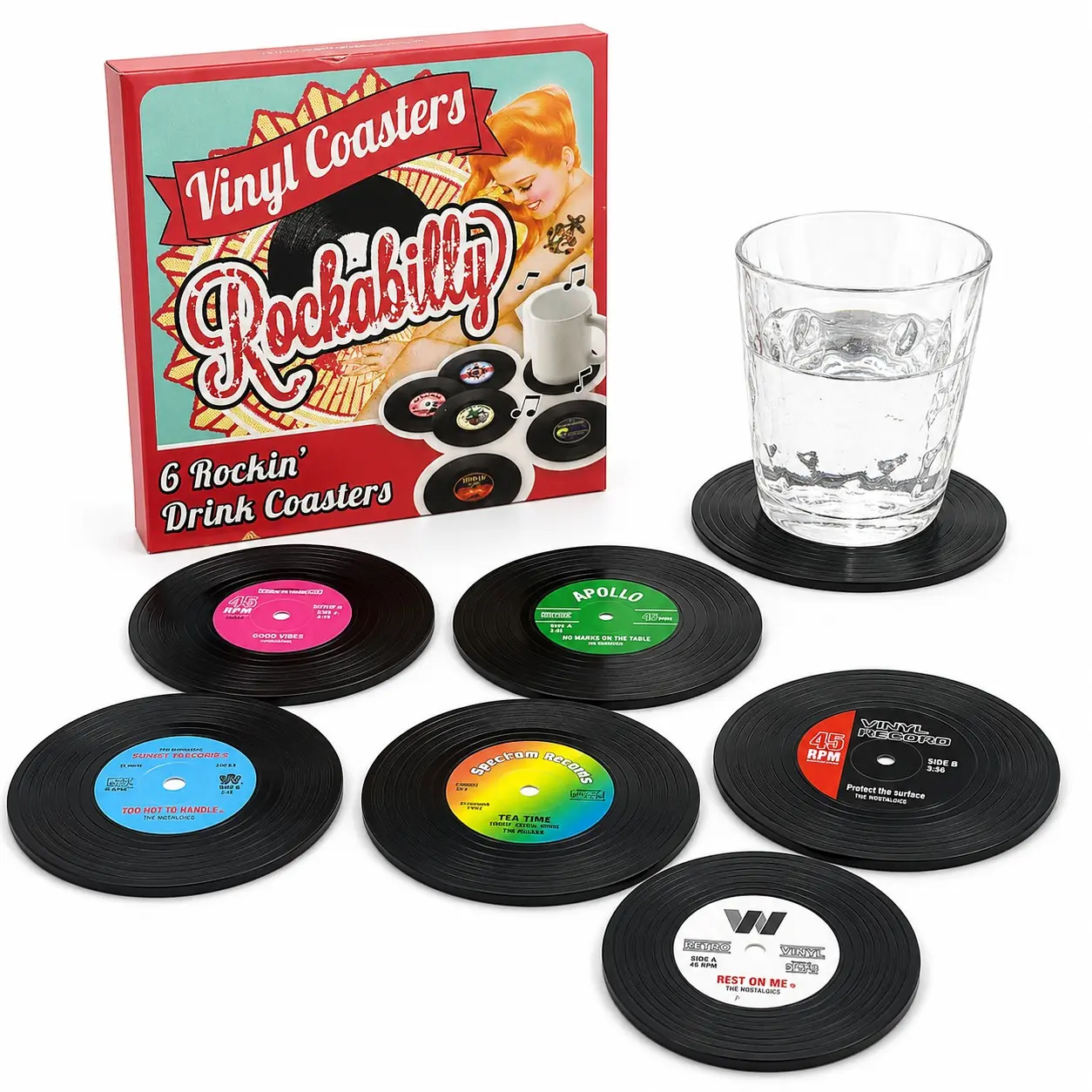 Vinyl Record Cup Mat Set, 6/12 Pcs Retro Design Drink Mats, Durable and Stylish Furniture Protection, Ideal Gift for Music Lovers