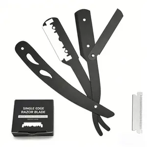 Professional Straight Razors Men Navajas Para Barbero Barber Straight Razor Kit with 100 Pieces Double Edge Blades for Hair Salons, Gifts