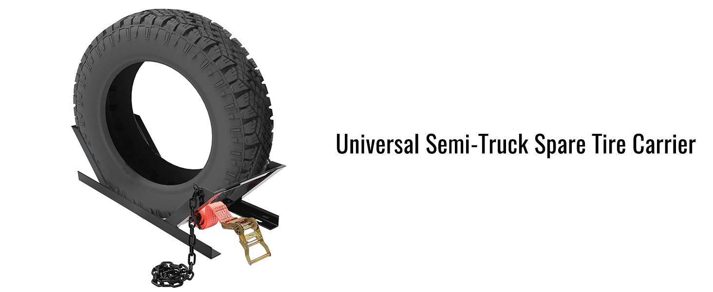 Universal Semi-Truck Spare Tire Carrier with Ratchet Strap & Chain – Portable Adjustable Secure Holder Rack NN2191-TK