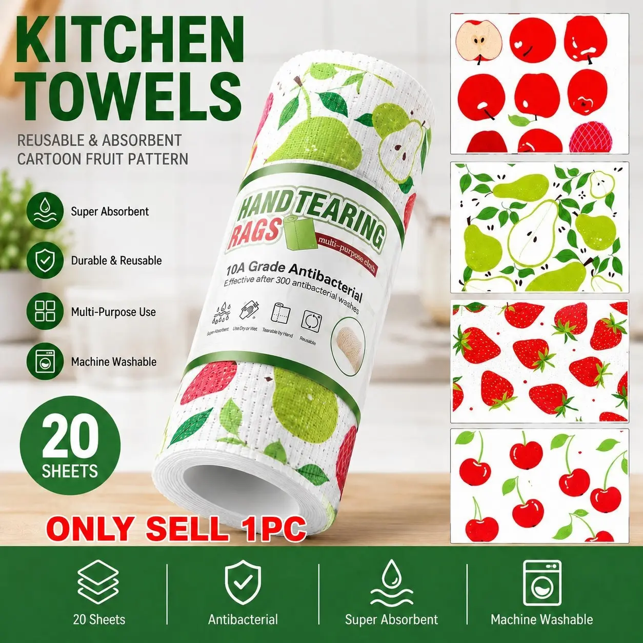 Hand-Tear Lazy Cleaning Cloth Roll, Wet-Dry Dual-Use Disposable Dishcloth, Reusable Kitchen Wipe for Utensils, Home Kitchen Clean Rag, Kitchen Cleaning Cloths