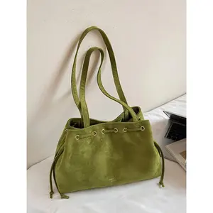 Women’s Retro Drawstring Tote Bag, Elegant Large Capacity Shoulder Handbag, Trendy Versatile Commuter Purse, Minimalist Fashion Work Bag for Tablets, Files, Daily Use, Dating, Parties & Casual Outings