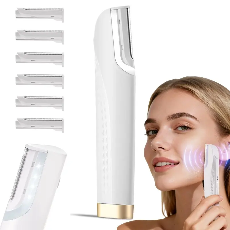 Sonic Dermaplaning Razor for Face Hair Trimmer, Sonic Dermaplaning Tool with 6 Blades, Facial Hair Remover for Peach Fuzz & Eyebrows