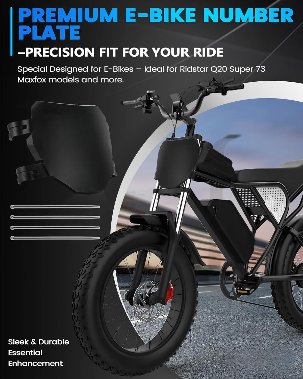 Electric Bike Number Plate E Bike Front Plate Compatible Fit for Ridstar Q20 Tuttio Soleil 01 Super 73 S1 S2 Y1 RX Macfox EBike Electric Commuter Mountain Bike Black
