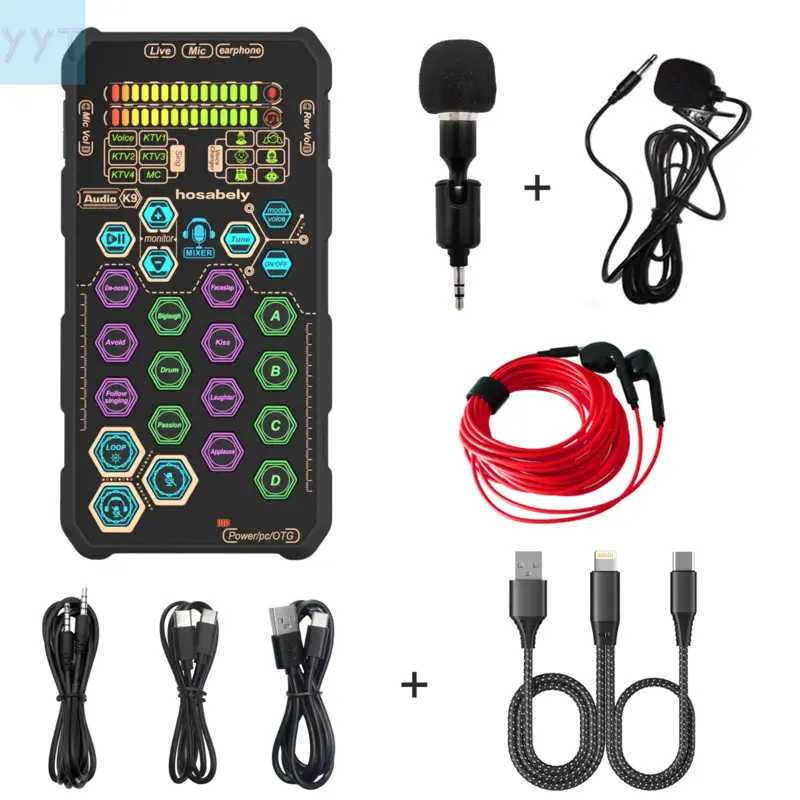 YYT1  SK9PRO Upgrade Compact Handheld Digital Live Sound Card Kit, Universal Sound Card Package, Podcast Audio Interface, SK9-Mini Lapel Mic, Compatible with iPhone,, PS5 Streaming Playback