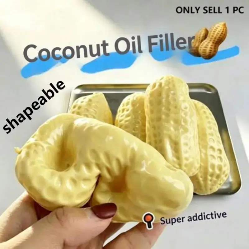 Coconut Oil Peanut Squeeze Toy, Stress Relief Sensory Toy, Moldable Pressure Release, Realistic Peanut Shape, Desk Decor, Teen Party Gift