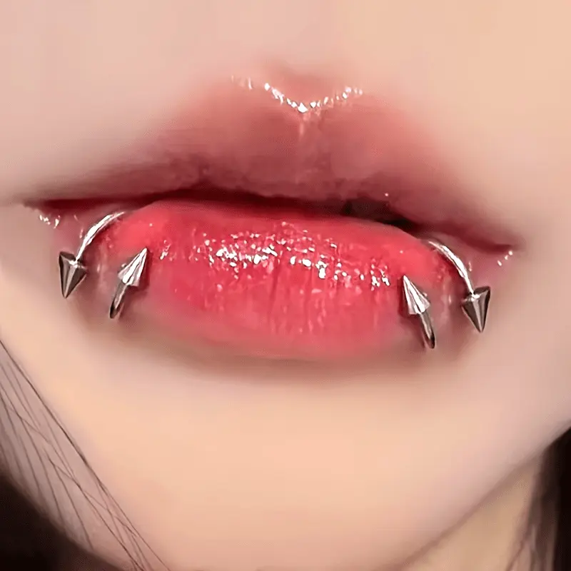 2 pieces/women's 316 stainless steel S-bar pointed cone lip ring ear bone piercing jewelry