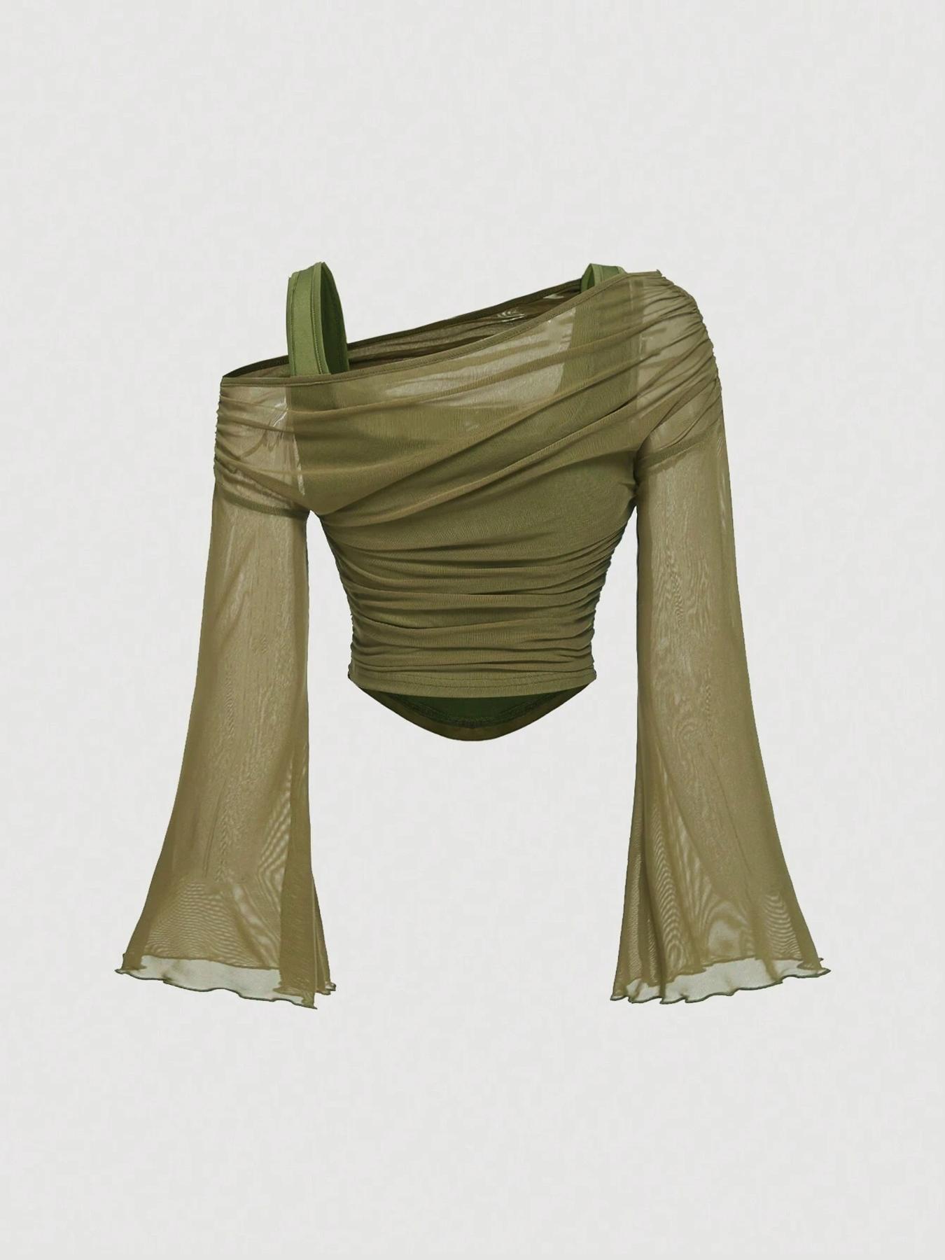 Women's Drop Shoulder Slim Fit Casual Knit T-Shirt, Fashionable Comfortable Autumn Top, Stylish Ladies' Everyday Clothing for Daily Wear