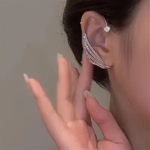 1 Fashionable Personality Hip-hop Design Rhinestone Light Luxury Angel Wing Ear Hook Without Ear Piercing Ear Bone Clip Earring.Kpop style jewelry.