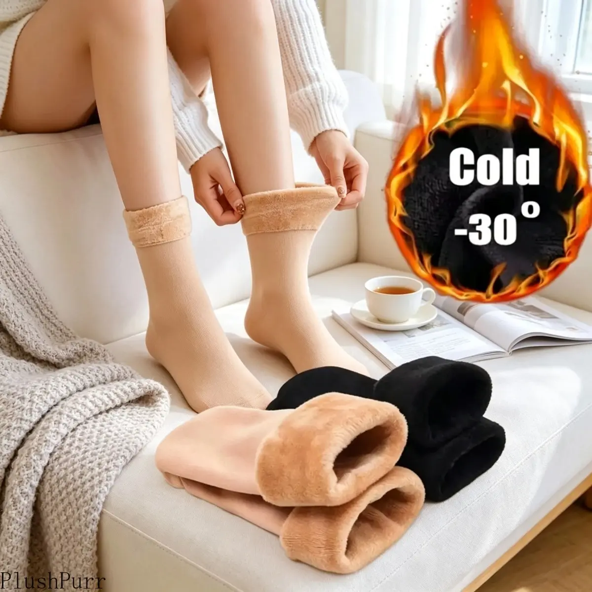 Women's 5-Pack Basic Plush Fleece Thermal Boot Socks - Soft Fuzzy Self-Warmer Fabric, Stretchy Breathable Fit, Comfortable Solid Black, Machine Washable for Daily Day Indoor Relaxation & Casual Wear, 5 Pairs Black, Polyester