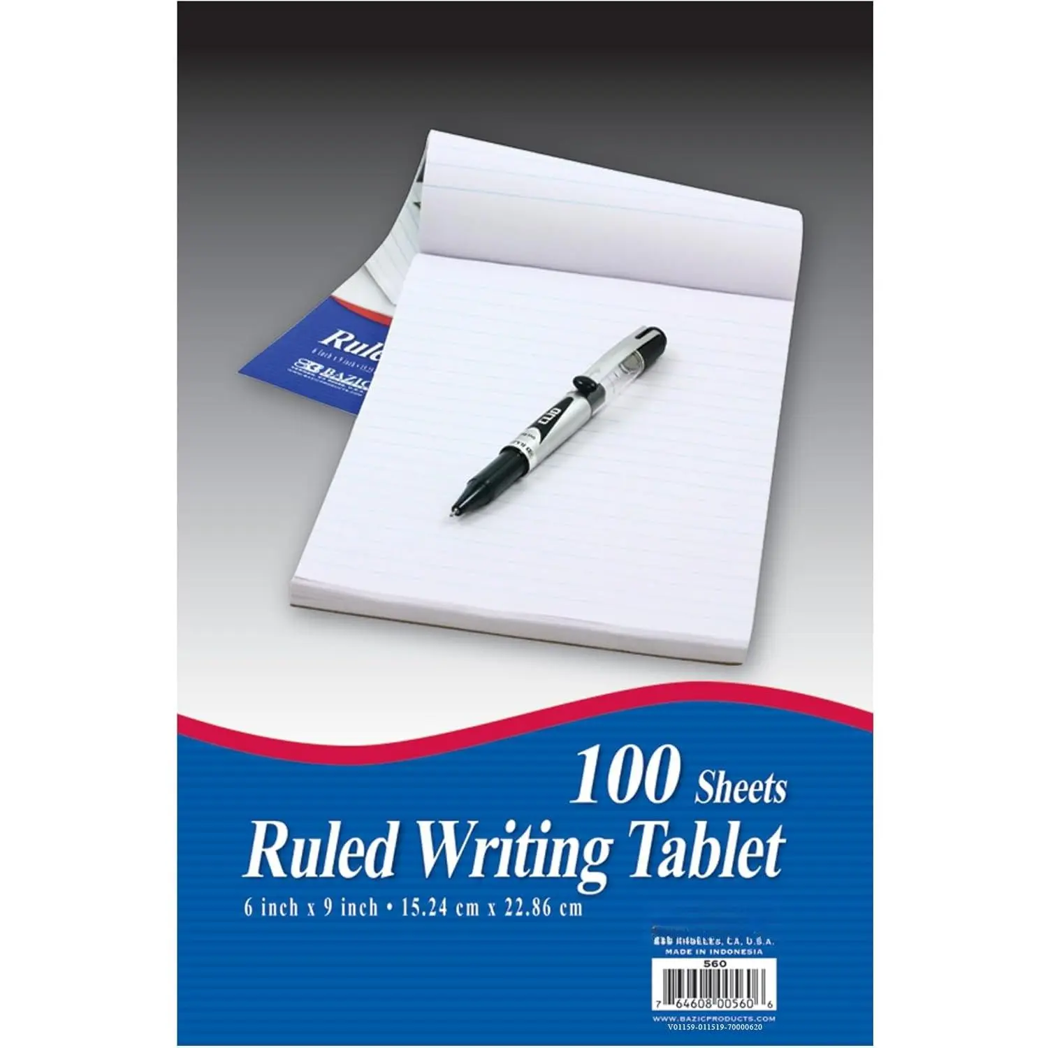 Ruled Writing Tablet, 6 x 9 in, 100 Sheets | sturdy backing, Compact for notes, lists, daily planning