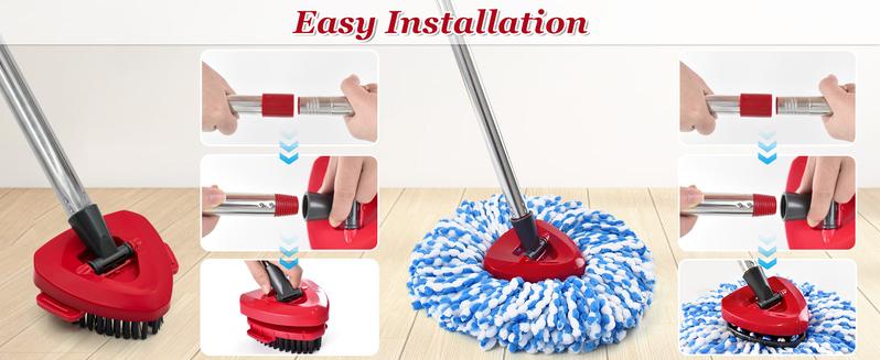Replacements Spin Mop Combo – 2 Microfiber Heads + Scrubber Brush & Triangle Base for O‑Cedar RinseClean 2‑Tank (Mop Handle Included)