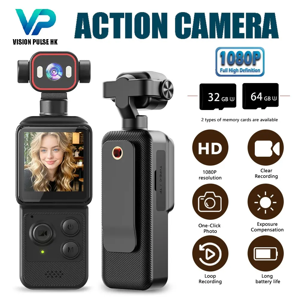 2026 Mini Vlog Body Camera 1080P FHD Pocket Recorder, 1.54 Inch IPS Rotatable Wide Lens, Smart AI Motion Tracking, Night Vision Fill Lamp, 1200mAh Battery, WiFi App Remote Control, Max 128GB TF Card, Wearable Action Cam for Outdoor Trip Shooting