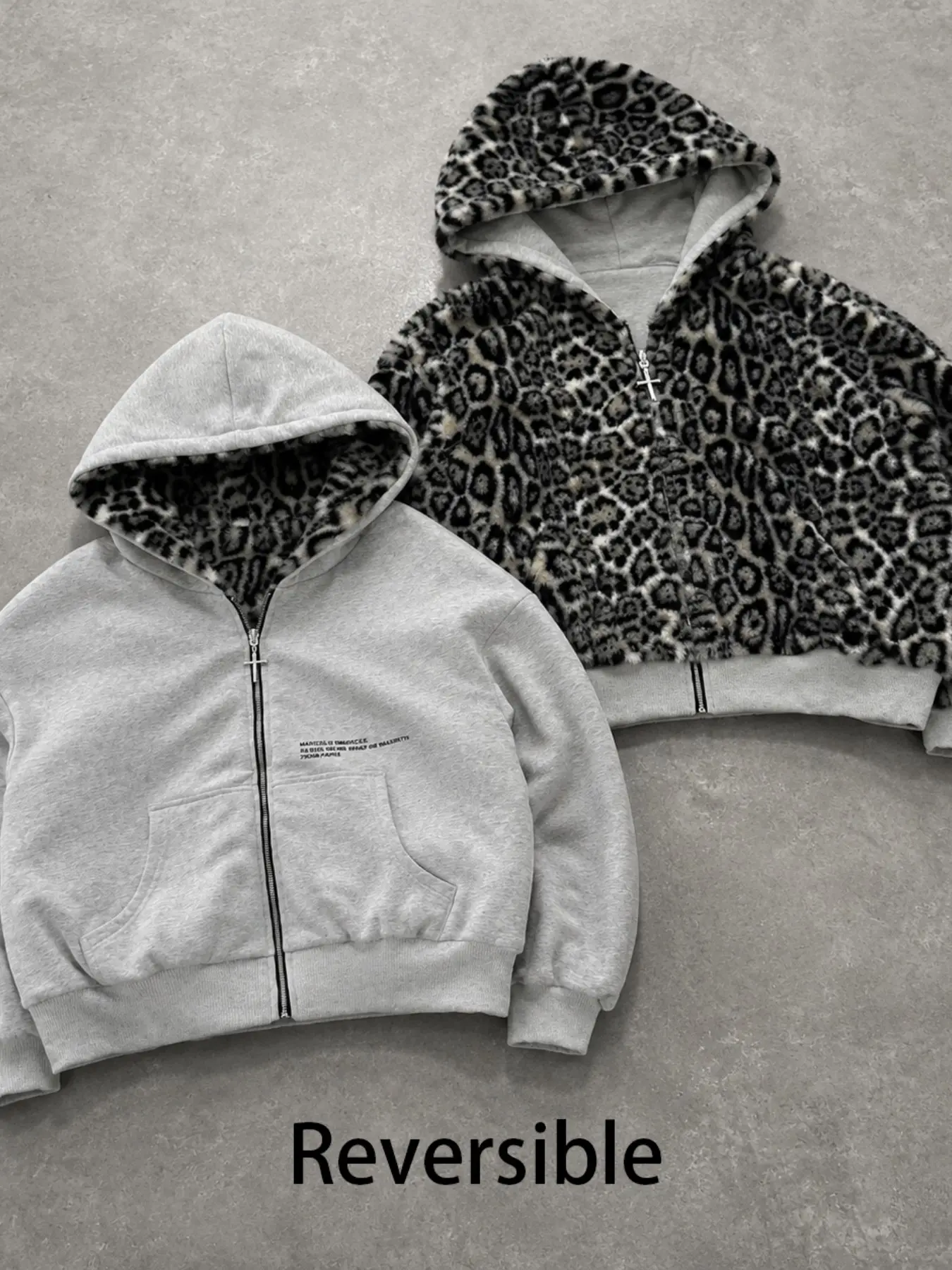 Men's Leopard Print Hoodie, American Vintage Plush Loose Fit Cardigan, Streetwear Cool Outerwear, Reversible Design, Trendy Fashion