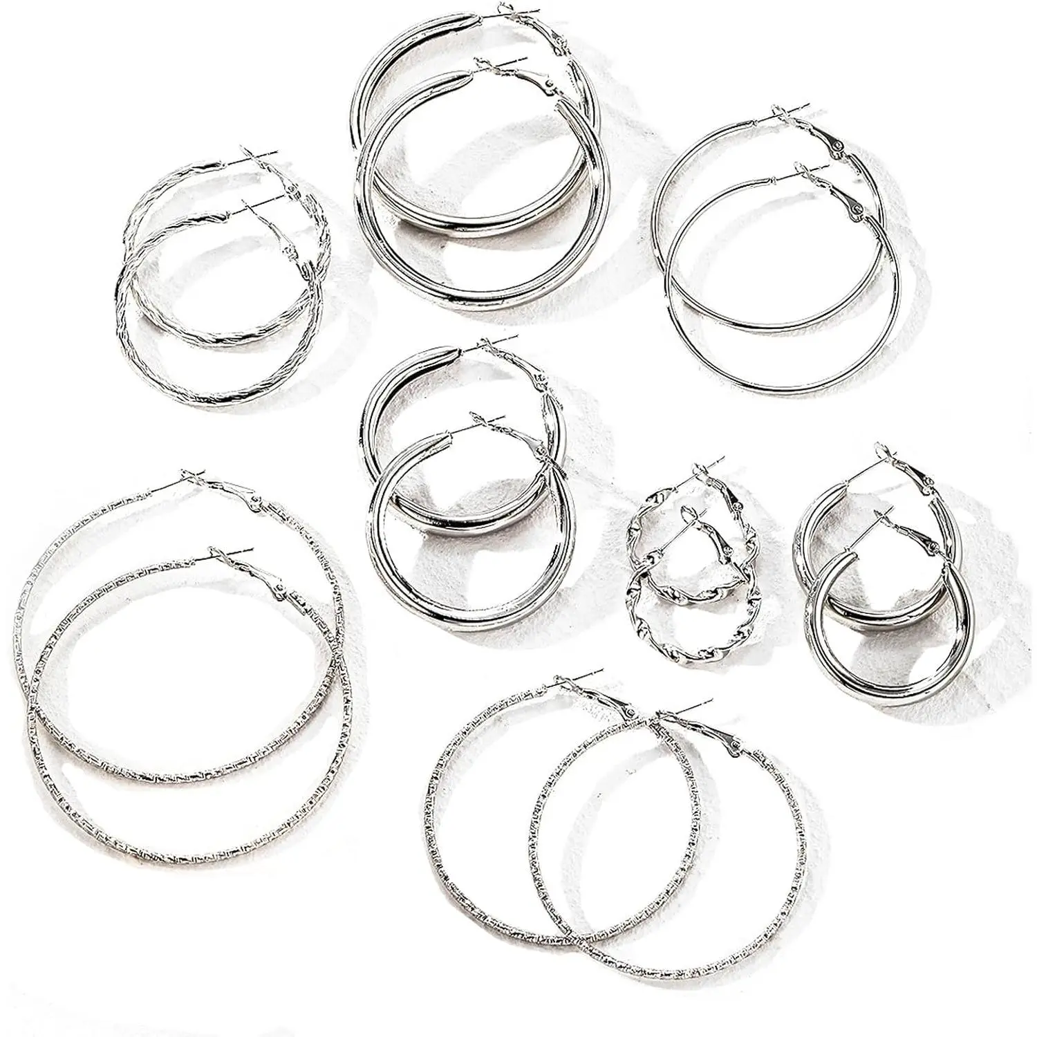 16-24 Pairs   Black Earring Set for Women, Chunky Earring  Punk Trendy Big Small Stud Hoop Earring Lightweight Twisted  Ear Pack For Daily Birthday Party