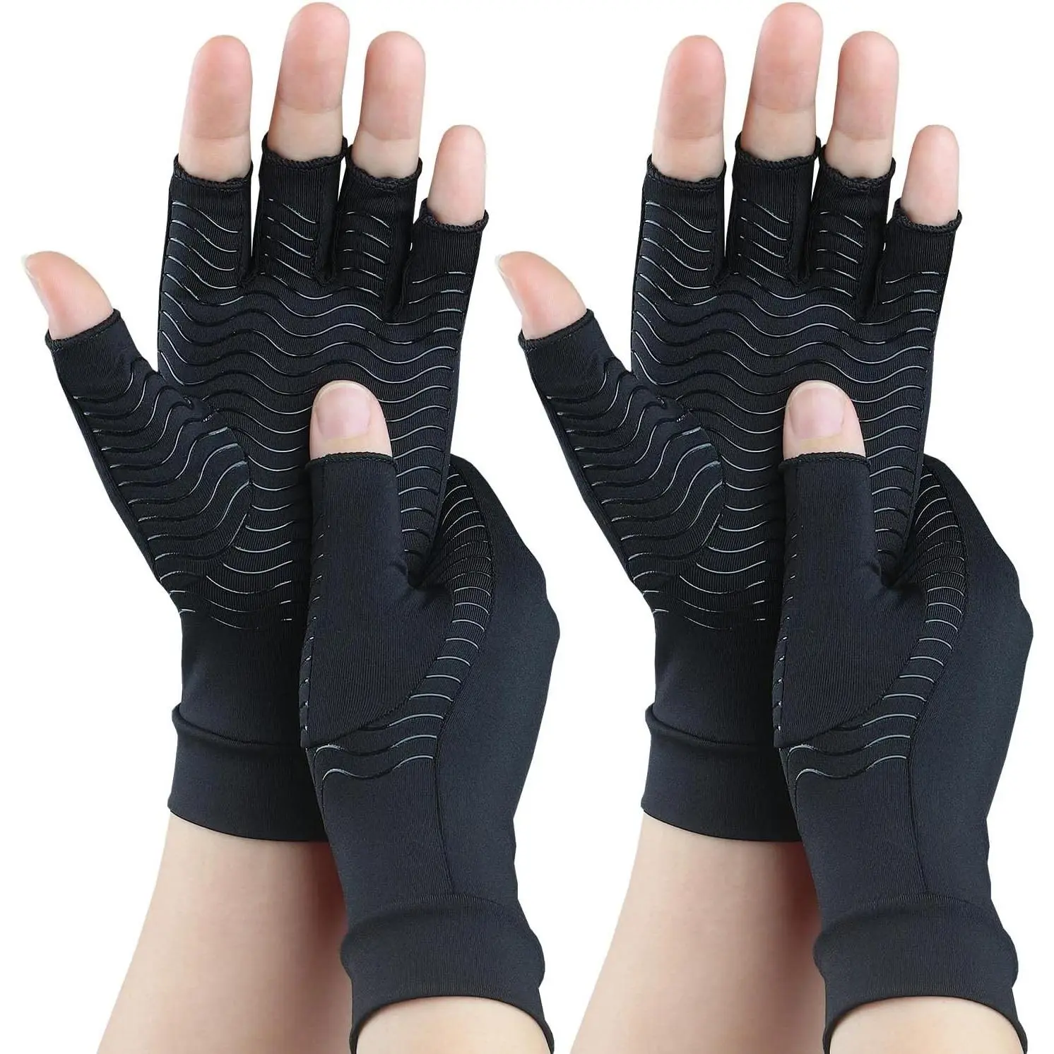 2 Pairs Copper Arthritis Compression Gloves for Carpal Tunnel Pain Relief, Alleviate Hand Pain Swelling, Fingerless Typing Gloves for Rheumatoid Tendonitis for Women Men (Medium)
