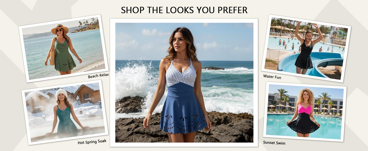 Jelly Womens One Piece Swimsuit Tummy Control with Cutout Skirt Bathing Suit Modest Twist Front Swim Dress