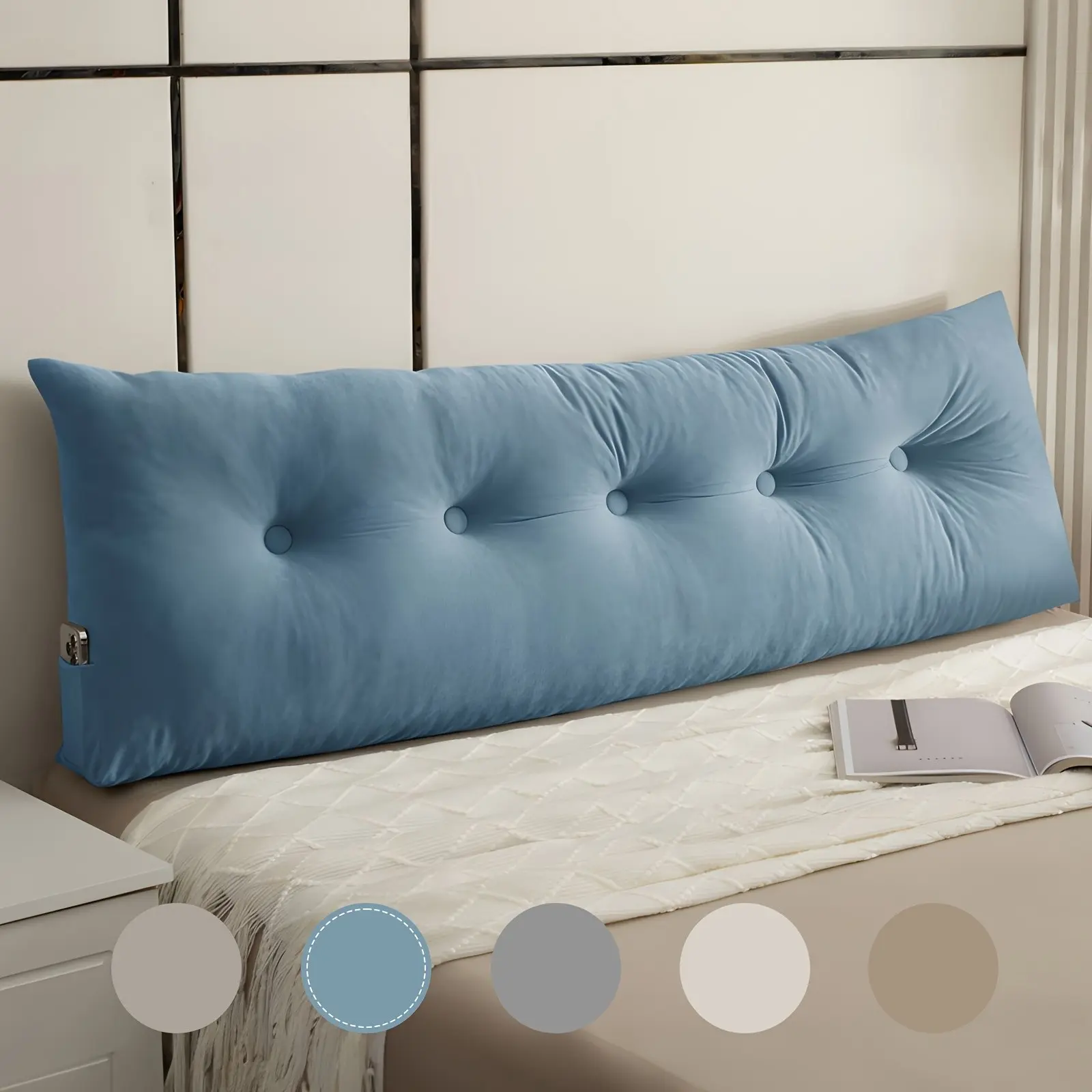Triangular Headboard Pillows Twin/Queen/King Size Head Roll Pillow Bed Wedge Pillow Large Bolster Bed Rest Reading Pillows Backrest Positioning Support Pillows With Side Pockets Bolster Cushion