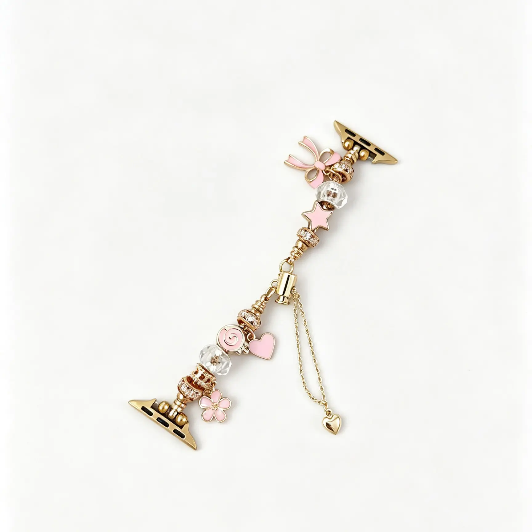 1PC Sweet and Adorable Pink Bow Heart Star Flower Beaded Girl's Style Watch Band, Compatible with Apple Watch 38/40/41/42/44/45/46/49mm, Suitable for Apple Watch Series Ultra/SE/11/10/9/8/7/6/5/4/3/2/1
