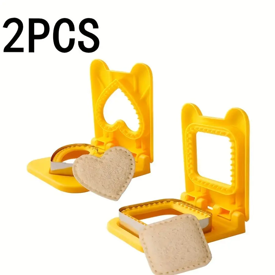 Heart Square Sandwich Presser Sealer Set, 2 Piece Kit, Kids Bento Toast Cutter, Home DIY Jam Bread Mold, Easy-To-Use Kitchen Tool, Baking Tools