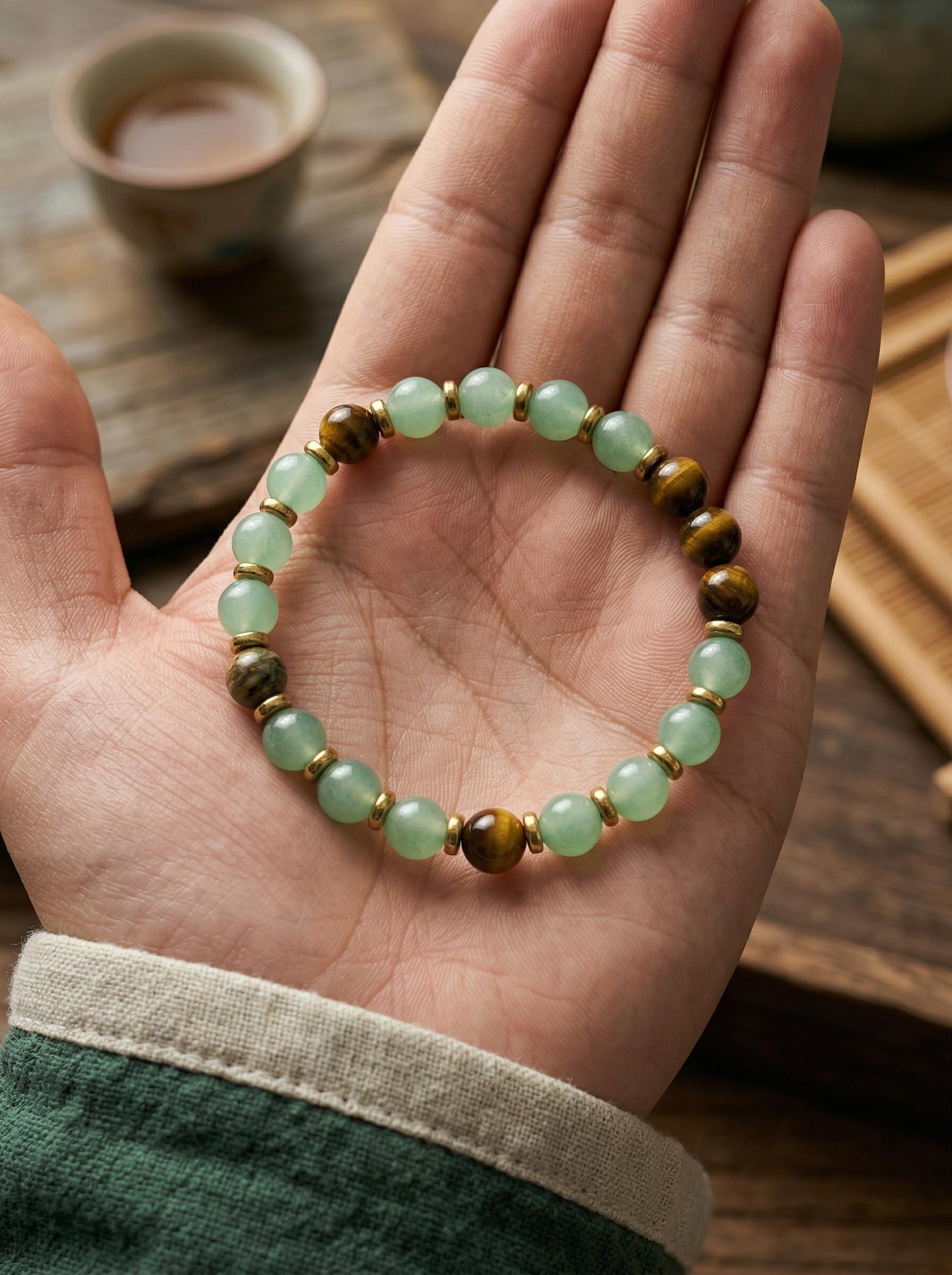 1pc Money Attraction Green Aventurine Tiger Eye Bracelet |   Wealth Good Luck Crystal Bracelets |   Jade Bracelet for Women Men |   Bracelet Stack |   Men Accessories |   Couples Freak Gifts